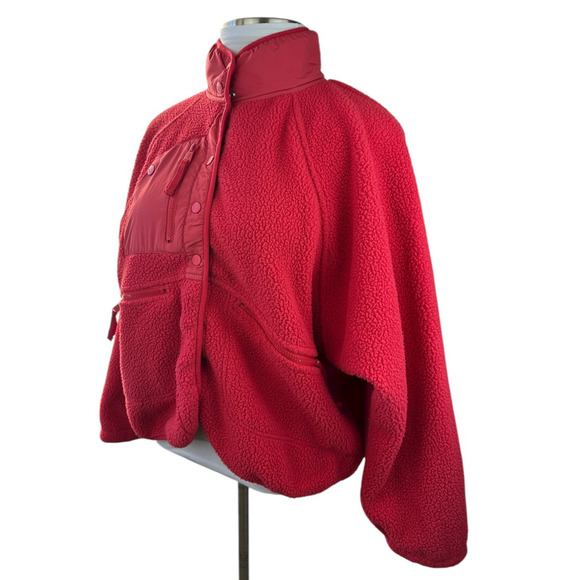 Free People FP Movement Hit The Slopes Fleece Jacket Coral Red Sherpa Size XL - Picture 8 of 16